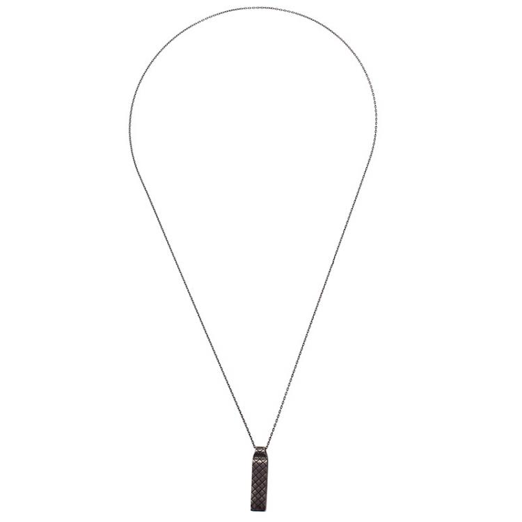 Pre Owned Bottega Veneta Oblong Silver Pendant Unisex Necklace