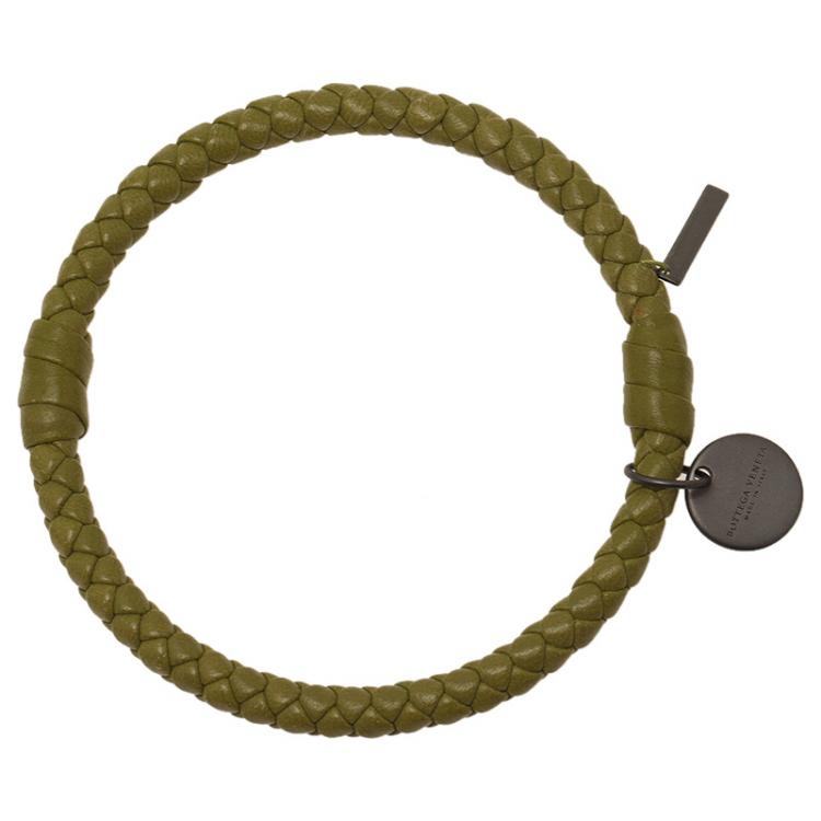 Pre Owned Bottega Veneta Green Intrecciato Nappa Leather Bracelet