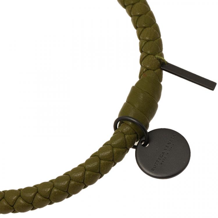 Pre Owned Bottega Veneta Green Intrecciato Nappa Leather Bracelet
