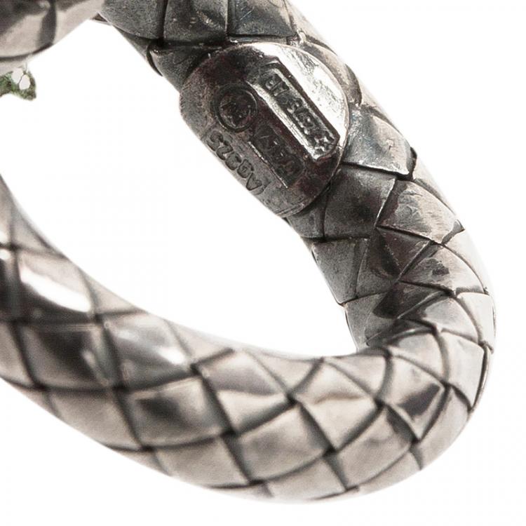 Pre Owned Bottega Veneta Intrecciato Double Circle Silver Pendant Necklace