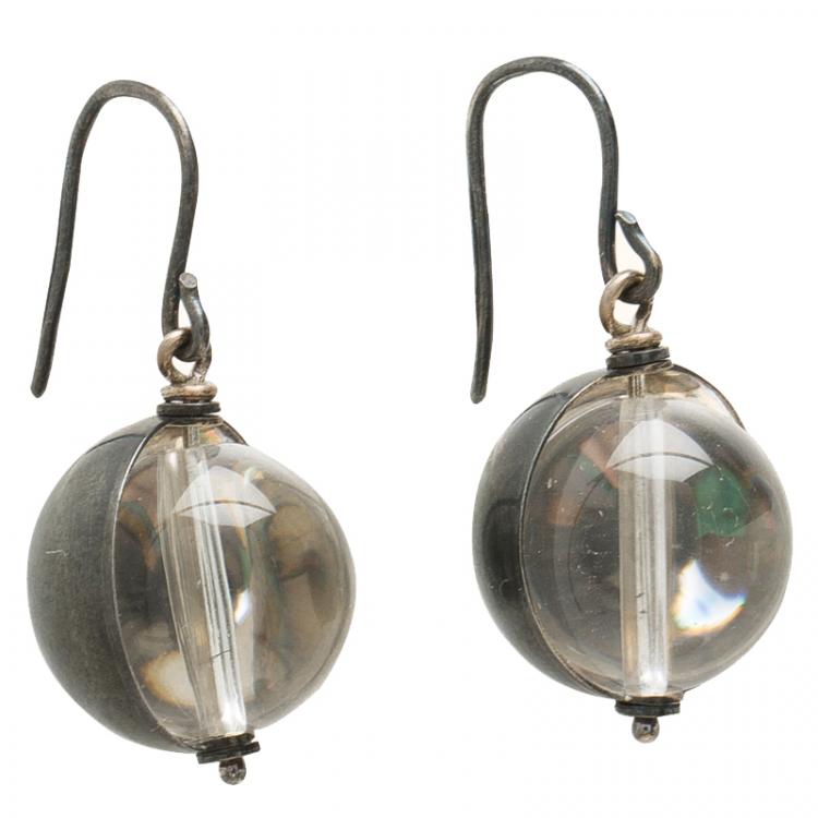 Pre Owned Bottega Veneta Clear Sphere Silver Earrings