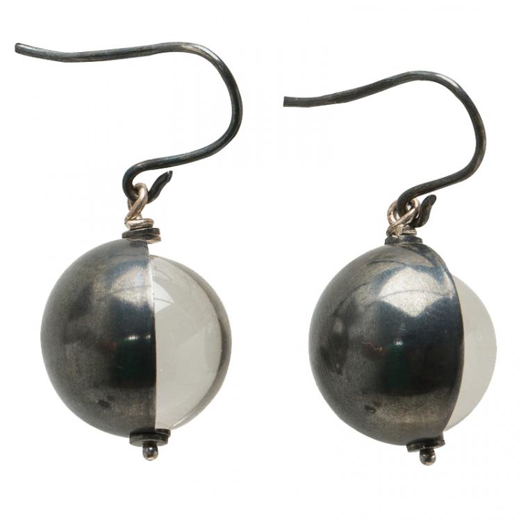 Pre Owned Bottega Veneta Clear Sphere Silver Earrings