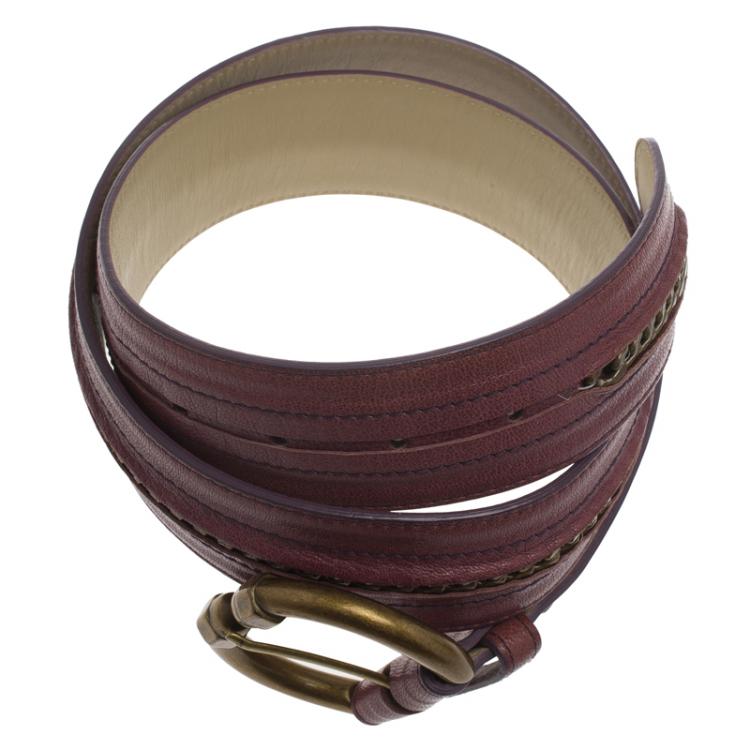 Pre Owned Bottega Veneta Purple Leather Chain Link Belt 85CM