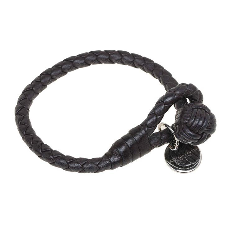 Pre Owned Bottega Veneta Espresso Intrecciato Nappa Leather Bracelet Size 16cm