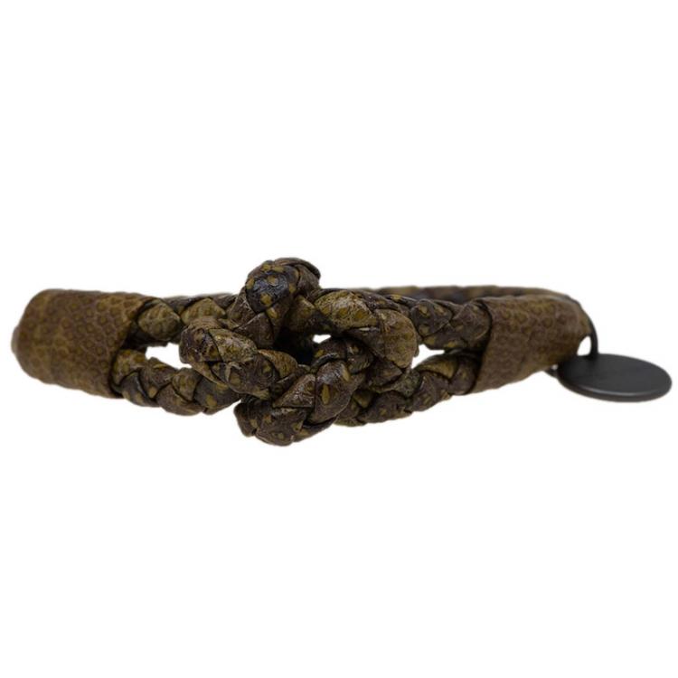 Pre Owned Bottega Veneta Olive Intrecciato Leather Bracelet 17cm