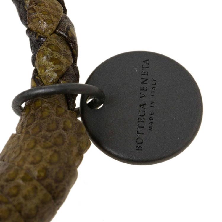 Pre Owned Bottega Veneta Olive Intrecciato Leather Bracelet 17cm