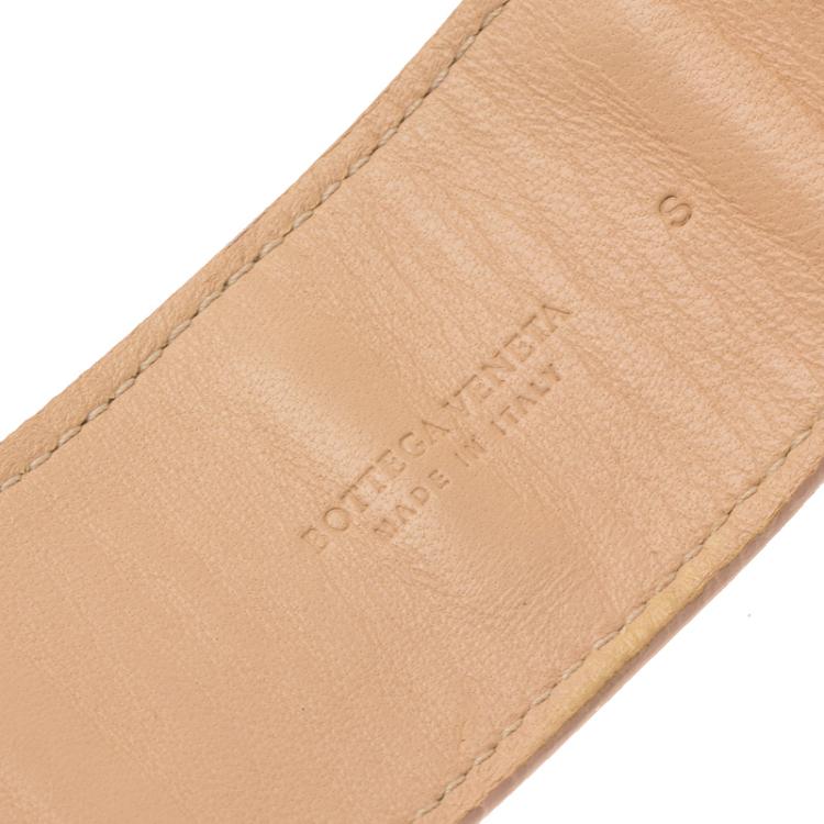 Pre Owned Bottega Veneta Intrecciato Cream Leather Cuff Bracelet S