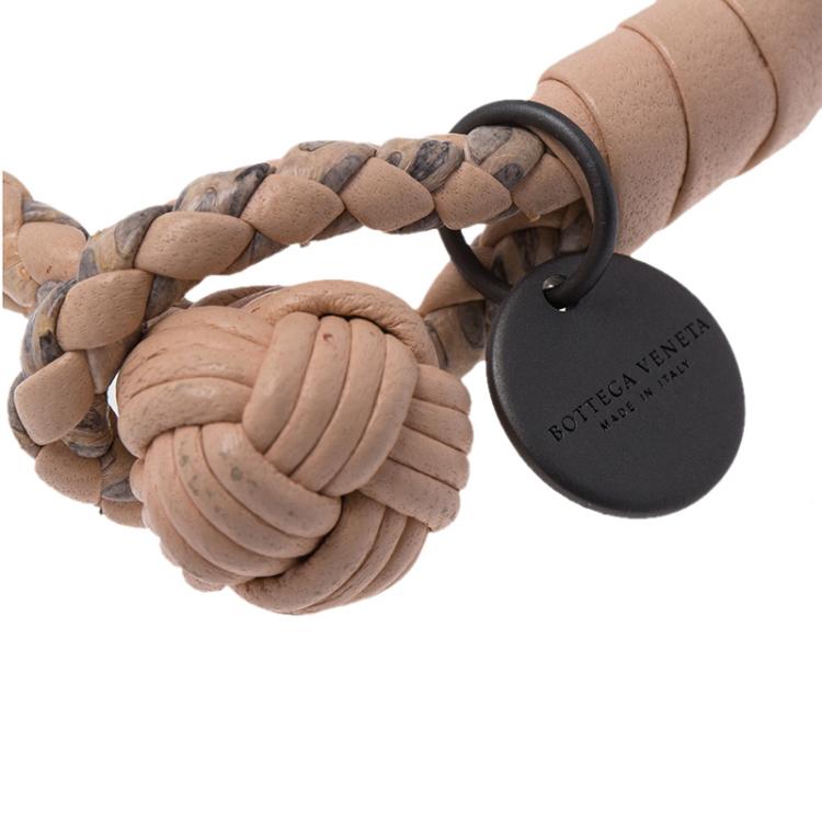 Pre Owned Bottega Veneta Intrecciato Nappa & Ayers Peach Pink and Grey Double Strand Leather Bracelet 17cm