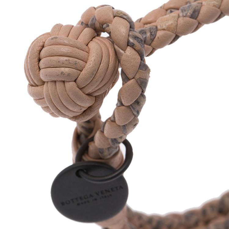 Pre Owned Bottega Veneta Intrecciato Nappa & Ayers Peach Pink and Grey Double Strand Leather Bracelet 17cm