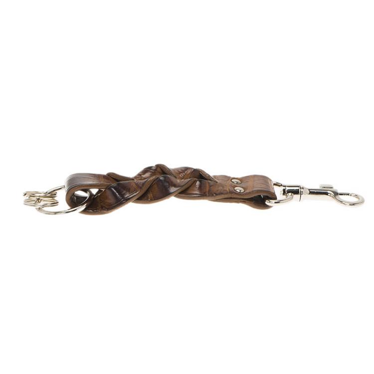 Pre Owned Bottega Veneta Brown Crocodile Hook Key Ring