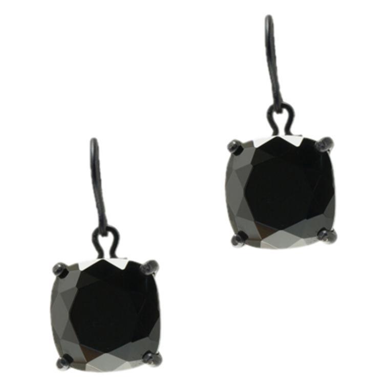 Pre Owned Bottega Veneta Black Zircon Coated Silver Hook Earrings