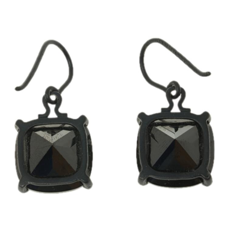 Pre Owned Bottega Veneta Black Zircon Coated Silver Hook Earrings