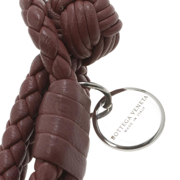Pre Owned Bottega Veneta Intrecciato Nappa Burgundy Leather Double Strand Bracelet 16cm