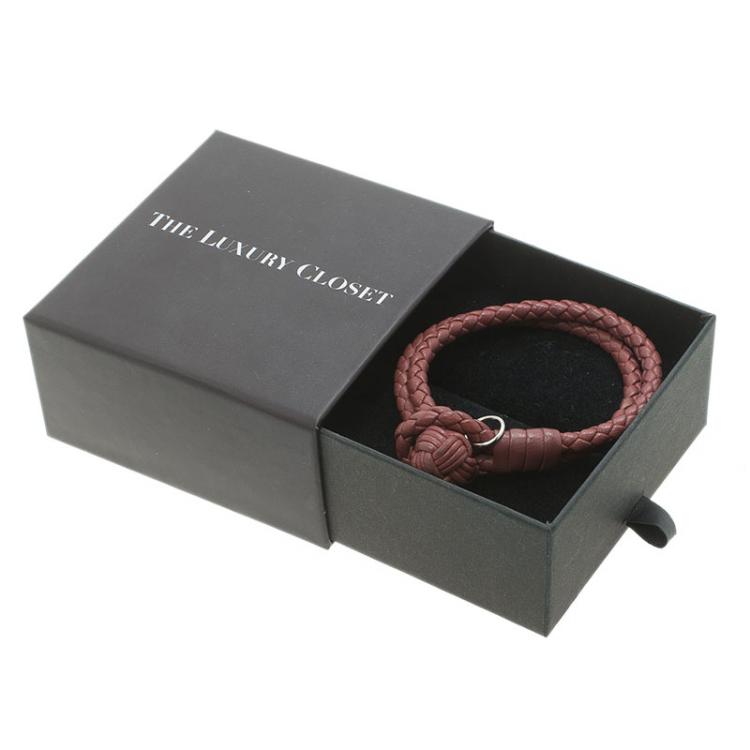 Pre Owned Bottega Veneta Intrecciato Nappa Burgundy Leather Double Strand Bracelet 16cm