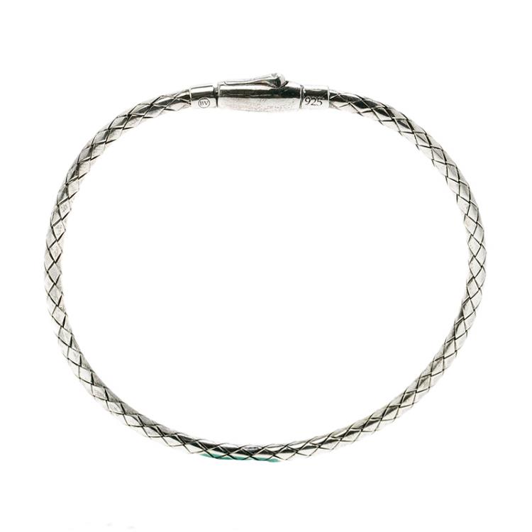 Pre Owned Bottega Veneta Intrecciato Antique Finish Silver Bracelet M