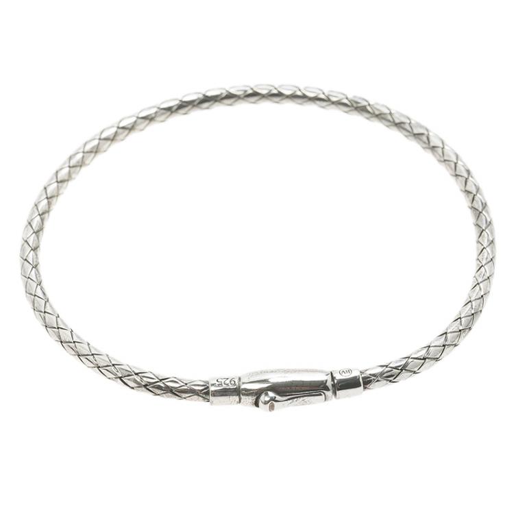 Pre Owned Bottega Veneta Intrecciato Antique Finish Silver Bracelet M