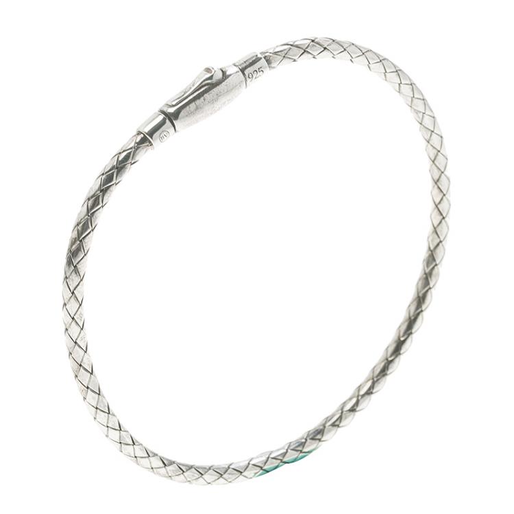 Pre Owned Bottega Veneta Intrecciato Antique Finish Silver Bracelet M