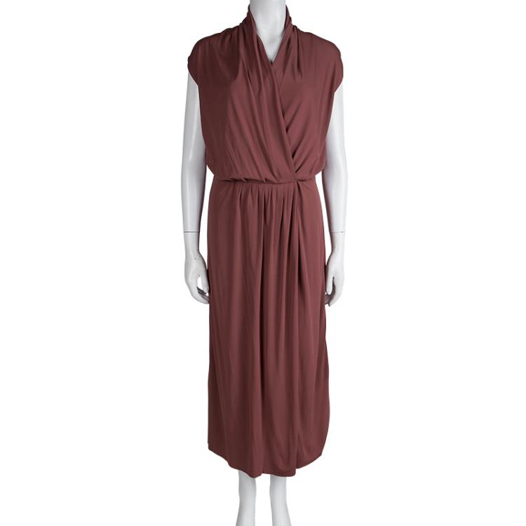 مملوكة مسبقًا Bottega Veneta Burnt Red Sleeveless Draped Dress S