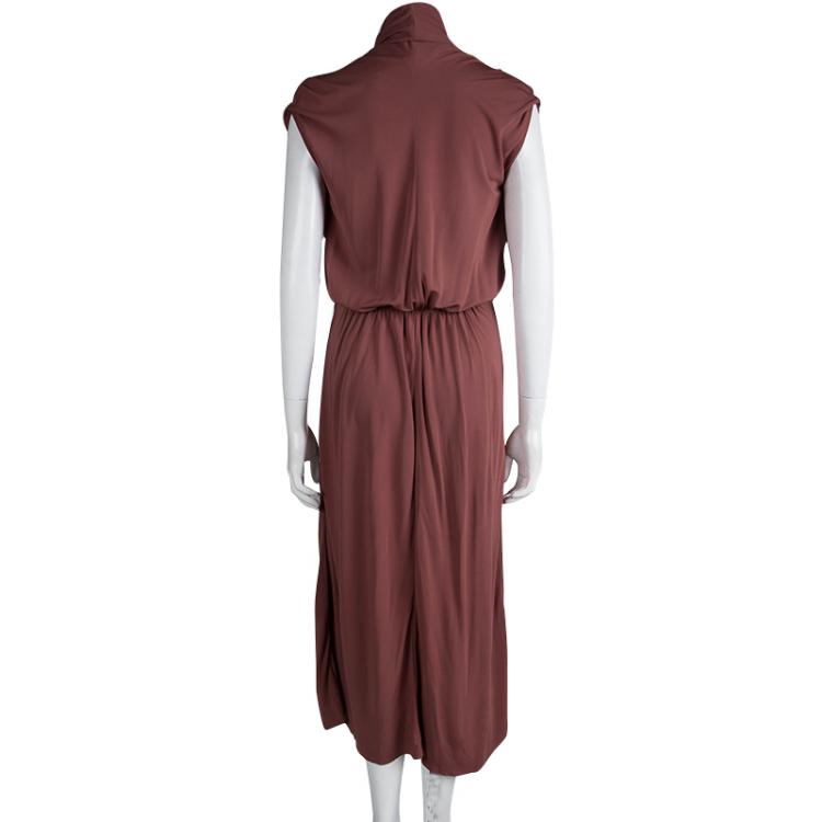 مملوكة مسبقًا Bottega Veneta Burnt Red Sleeveless Draped Dress S
