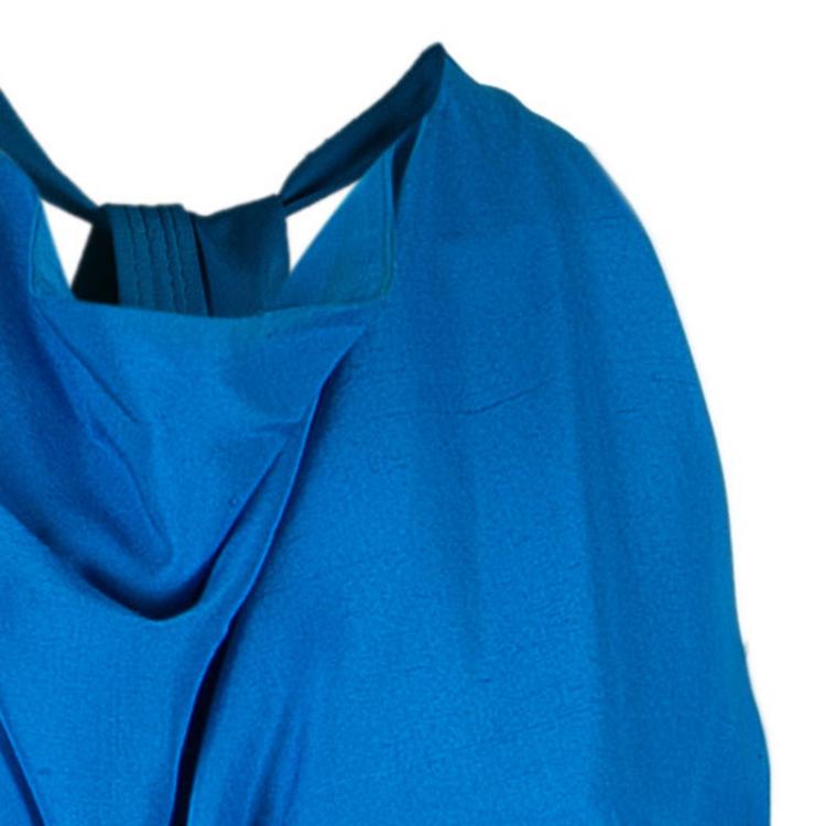 Pre Owned Bottega Veneta Blue Sleeveless Belted Dress S