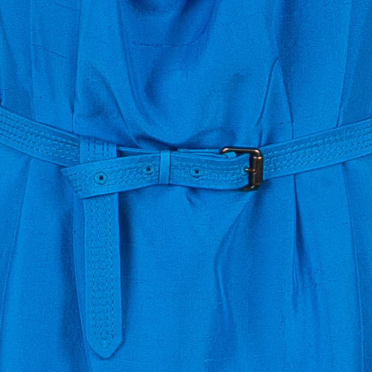 Pre Owned Bottega Veneta Blue Sleeveless Belted Dress S