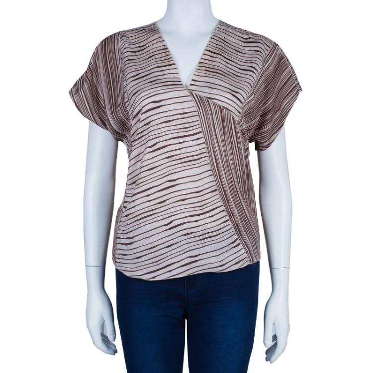 مملوكة مسبقًا Bottega Veneta Brown Printed Silk Top M