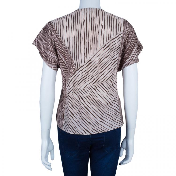 مملوكة مسبقًا Bottega Veneta Brown Printed Silk Top M