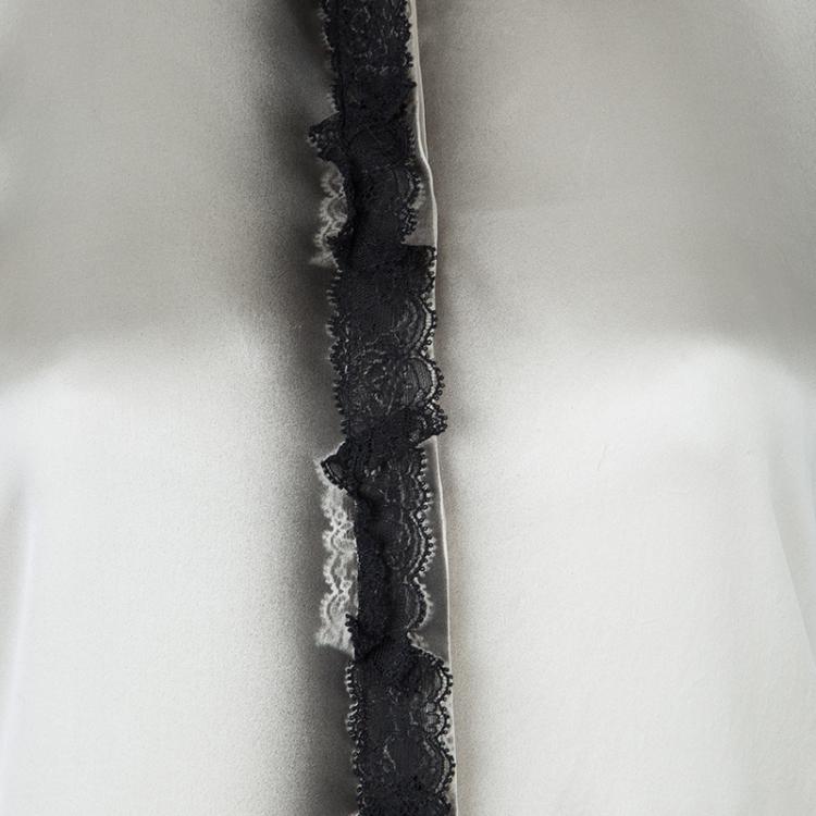 Pre Owned Bottega Veneta Grey Printed Silk Lace Detail Long Sleeve Blouse  S
