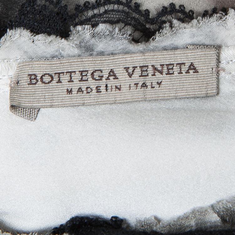 Pre Owned Bottega Veneta Grey Printed Silk Lace Detail Long Sleeve Blouse  S