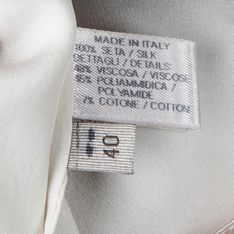 Pre Owned Bottega Veneta Grey Printed Silk Lace Detail Long Sleeve Blouse  S