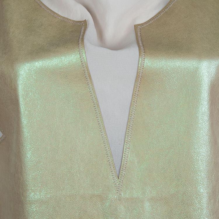 Pre Owned Bottega Veneta Beige Metallic Leather Panel Detail Sheer Sleeveless Top M