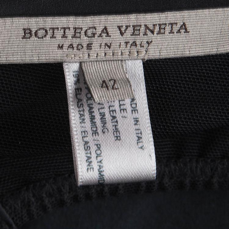 Pre Owned Bottega Veneta Black Draped Leather Strapless Top M