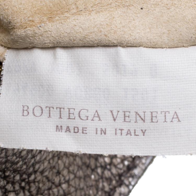 Pre Owned Bottega Veneta Metallic Silver Intrecciato Detail Cervo Leather Bucket Bag