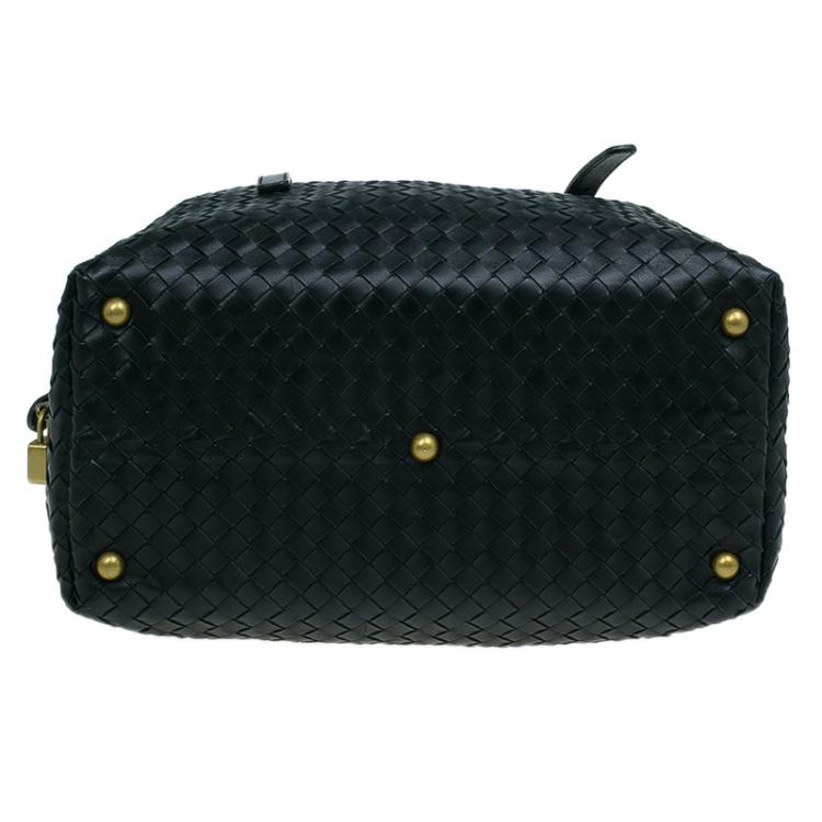 Pre Owned Bottega Veneta Black Intrecciato Leather Montaigne Satchel Bag