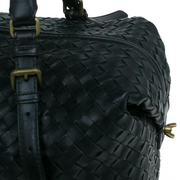 Pre Owned Bottega Veneta Black Intrecciato Leather Montaigne Satchel Bag