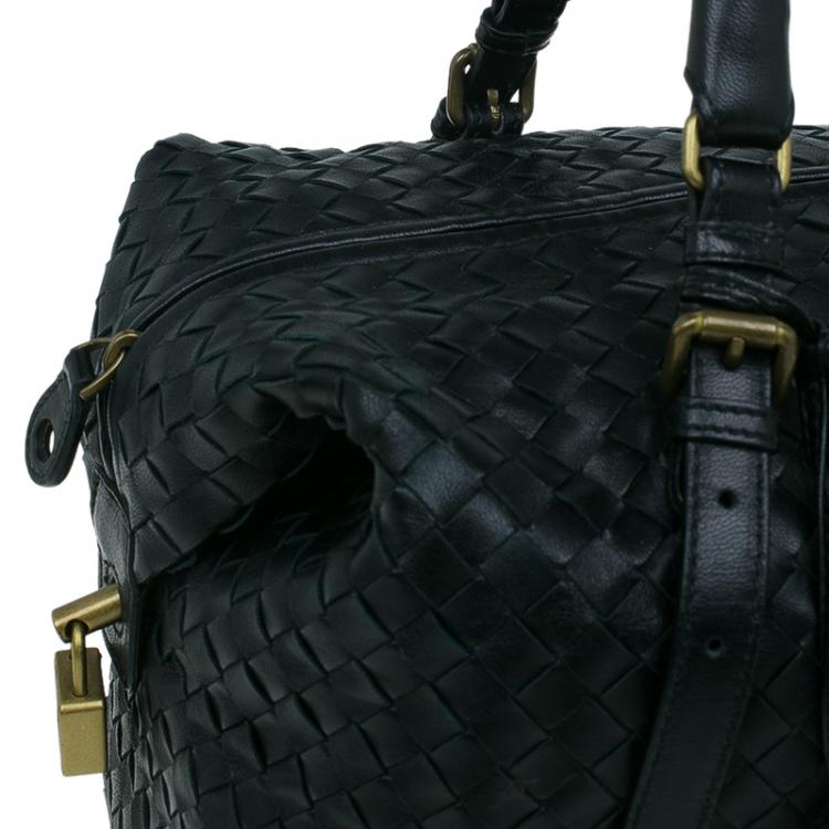 Pre Owned Bottega Veneta Black Intrecciato Leather Montaigne Satchel Bag