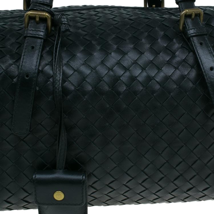 Pre Owned Bottega Veneta Black Intrecciato Leather Montaigne Satchel Bag