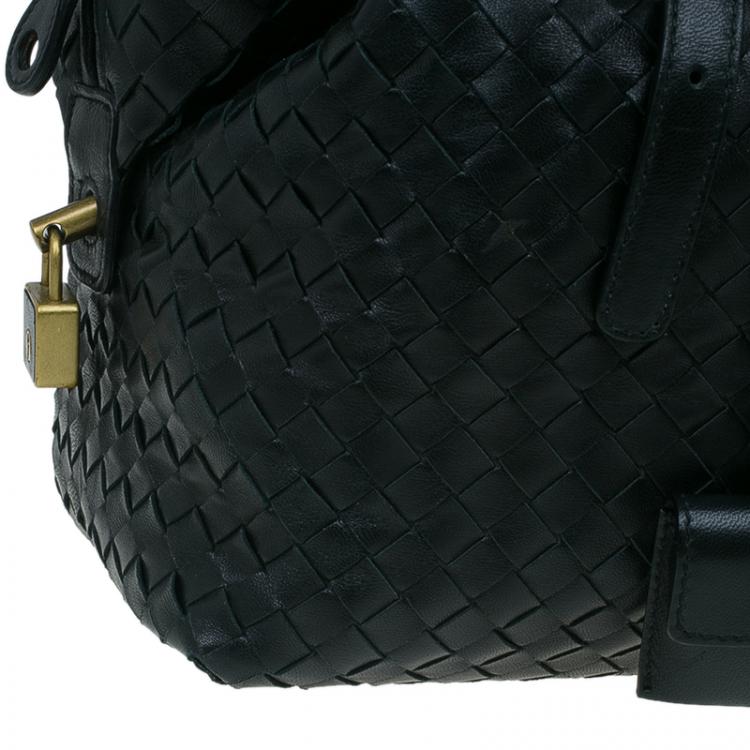 Pre Owned Bottega Veneta Black Intrecciato Leather Montaigne Satchel Bag