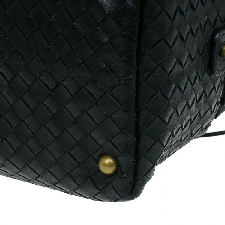 Pre Owned Bottega Veneta Black Intrecciato Leather Montaigne Satchel Bag