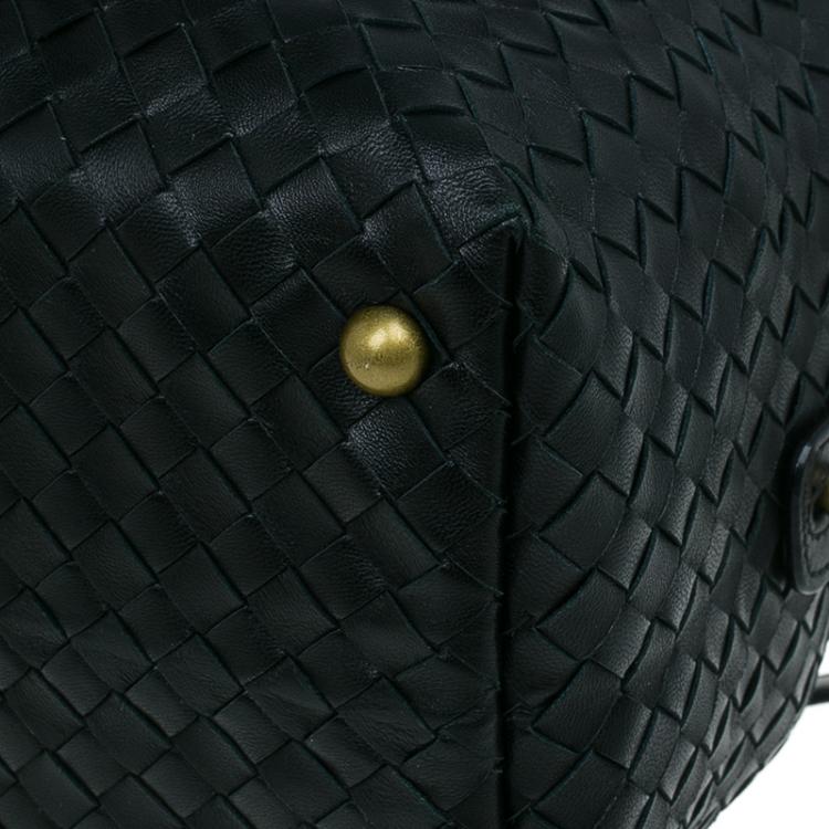 Pre Owned Bottega Veneta Black Intrecciato Leather Montaigne Satchel Bag