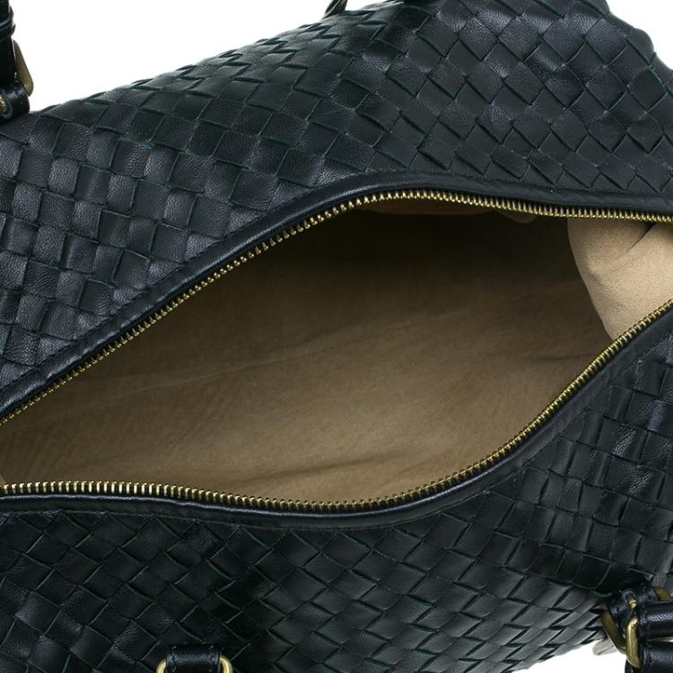 Pre Owned Bottega Veneta Black Intrecciato Leather Montaigne Satchel Bag