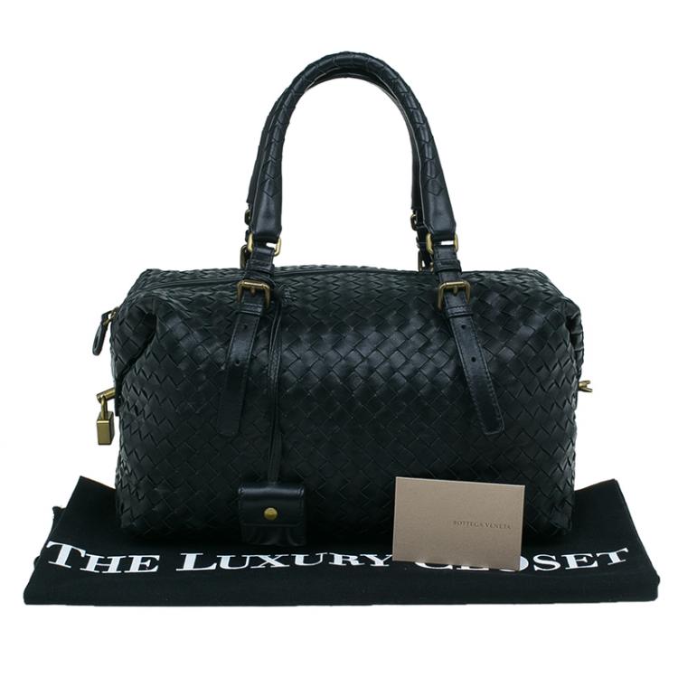 Pre Owned Bottega Veneta Black Intrecciato Leather Montaigne Satchel Bag