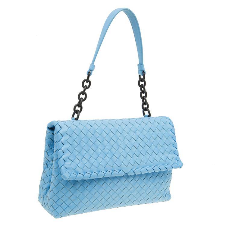 Pre Owned Bottega Veneta Baby Blue Intrecciato Leather Small Olimpia Top Handle Bag