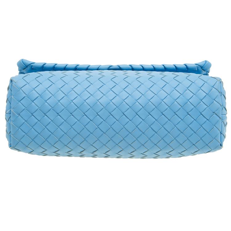 Pre Owned Bottega Veneta Baby Blue Intrecciato Leather Small Olimpia Top Handle Bag