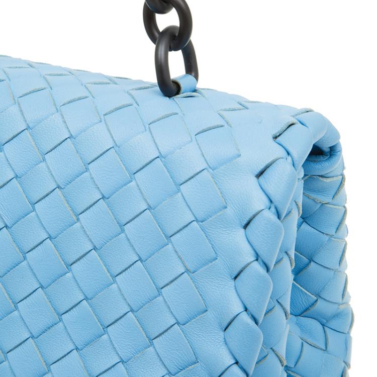 Pre Owned Bottega Veneta Baby Blue Intrecciato Leather Small Olimpia Top Handle Bag