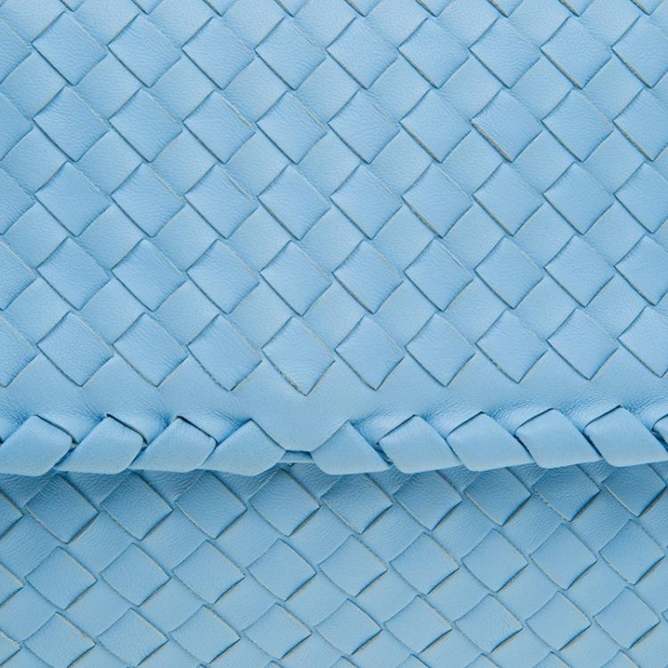 Pre Owned Bottega Veneta Baby Blue Intrecciato Leather Small Olimpia Top Handle Bag