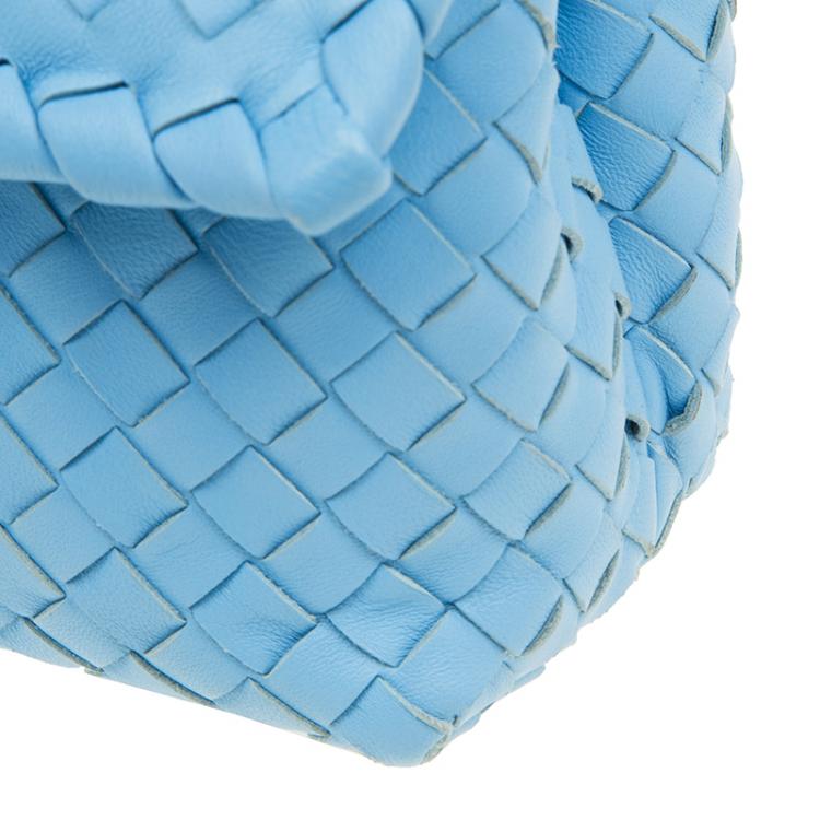 Pre Owned Bottega Veneta Baby Blue Intrecciato Leather Small Olimpia Top Handle Bag