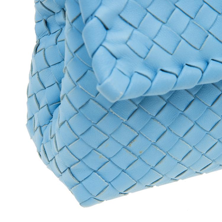 Pre Owned Bottega Veneta Baby Blue Intrecciato Leather Small Olimpia Top Handle Bag