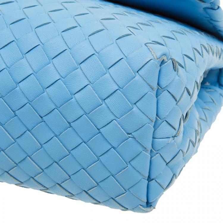 Pre Owned Bottega Veneta Baby Blue Intrecciato Leather Small Olimpia Top Handle Bag