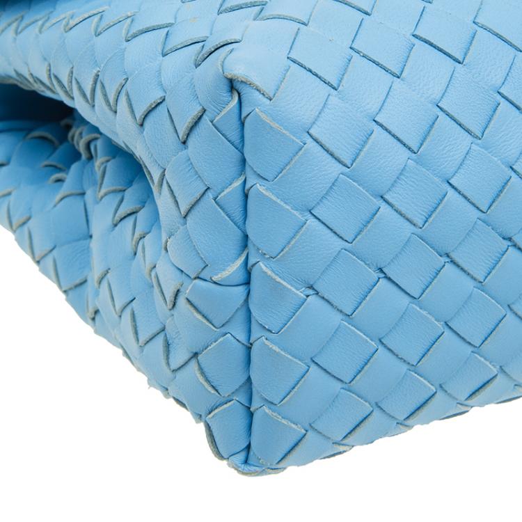 Pre Owned Bottega Veneta Baby Blue Intrecciato Leather Small Olimpia Top Handle Bag